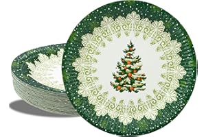 BFB Piatti di carta Natalizie 23cm Albero di Natale Bianco 50 pezzi Piatti usa e getta, Set di Piatti monouso per feste