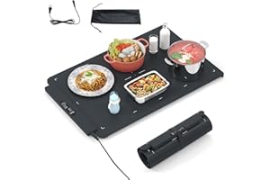 SOARS Chauffe Plat Electrique, Plaque Chauffante Electrique Pliable Portable en Silicone, Température Ajustable à 3 Niveaux, Chauffage Rapide, Minuterie 1/3/5H, pour Fêtes, Buffets, Réunion Famille