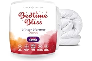 Linens Limited - Single Duvet 15 Tog, Made in the UK, Bedtime Bliss, Winter Warmer Quilt, Soft and Comfy, Hollowfibre, Machine Washable (White)