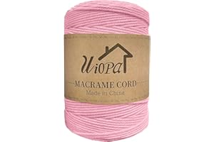 Uiopa Macrame Corda 3mm x 300m Rosa Macramè Filo Corda di Cotone Naturale Spago Colorato Cordino per Borse Uncinetto, Wall Hanging, Decorazioni, Bomboniere Fai da Te, Piante da Appendere