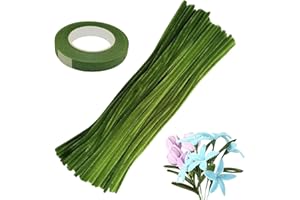 Canollo 100 Stück Pfeifenputzer zum Basteln Grün Mit 1 Stück Floristenband, Pfeifenreiniger Grün zum Basteln, 30cm Pipe Cleaner, Moosgrün Chenilledraht, für DIY Handwerksprojekte Dekorationen