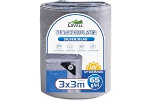‎COVALL Covall Terrassenabdeckung 3x3m - PE-Plane 65g/m² Silber/Blau mit UV-Reflexion für Gartenmöbel, Grill und Sitzgruppe