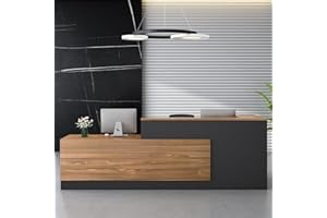 Heliosrider Empfangstheke, Empfangstisch, Einfach Moderner Empfangstresen, L-Förmiger Rezeptionstheke, Schreibtisch mit Theke Empfang, Holzwerkstoff, mit Tastaturschublade, Büromöbel, Ladentheke