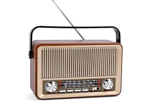 Glovios Retro Radio AM/FM/SW kofferradio mit 1200mAh Akku& Bluetooth 5.1,AUX/USB/TF Unterstützung - Für Küche, Büro Und Zuhause, Einfaches Radios für Senioren
