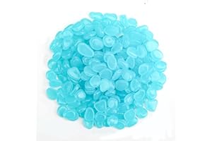 LOCKGO 300PCS Glowing in the Dark Pebbles Blue, Mini Decorative Glow Rock Stones for Fish Tank, Luminous Cobblestones Powered by Light or Solar for Flower Pot Bed Outdoor Garden Lawn Yard Walkway Pathway