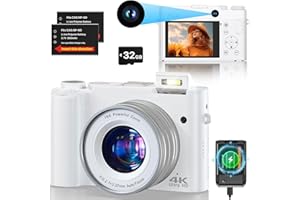 AOREGRE Macchina Fotocamera Digitale 4K Dual Camera 64MP Autofocus Vlogging Camera con Scheda di Memoria da 32GB, Fotocamera Compatta per Adolescenti Principianti 16x Zoom digitale 2 Batterie e Caricabatterie