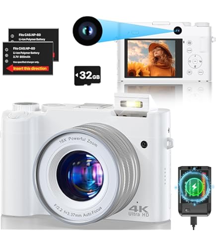 Appareil Photo Numérique Rétro 4K Avec Zoom Optique 16x - Écran 2,3", Batterie Intégrée, Carte 512 Go - Connectable Smartphone