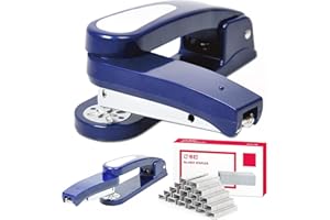 XUBX Agrafeuse pivotante à 360° avec 1000 agrafes, capacité de 20 feuilles, Métal de haute qualité Antidérapant et antirouille Agrafeuse portable pour le Bureau, la Maison, l'école (Bleu)