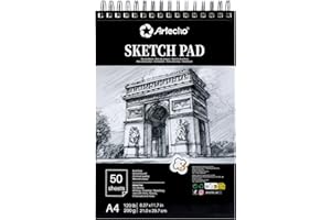 Artecho Skizzenbuch A4, 50 Blatt, Zeichenblock 200 g/m², Sketchbook für Sketch, Lernen, Drawing, Künstlerbedarf für Künstler, Gebunden