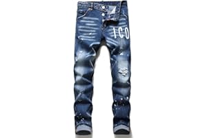 Kdtoll Jeans Uomo Slim Fit Strappati - Pantaloni in Denim Elasticizzato con Spruzzi di Inchiostro, Stile Urban e Streetwear Y2K