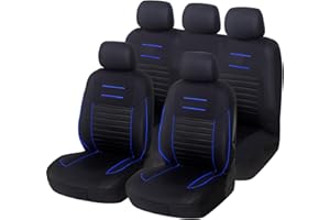 Upgrade4cars Zestaw uniwersalnych pokrowców na siedzenia samochodowe, na przednie i tylne siedzenie, czarno-niebieskie