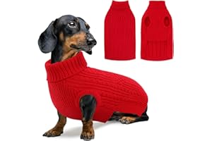 AOFITEE Small Dog Jumper, Turtleneck Dog Jumpers for Small Dogs Girls Boys, Warm Dog Xmas Jumper with Harness Hole, Thermal Puppy Knitted Jumpers Knitwear Clothes for Dachshund, Red S
