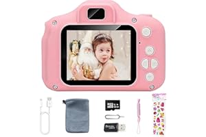 Appareil Photo Enfants, Rechargeable Mini Caméra Enfant Caméscope Cadeau Jouet Filles Garçons, vidéo HD 1080p, 32G SD Carte (Rose)