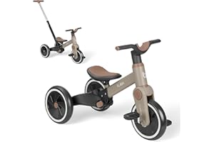 KIKKA BOO KikkaBoo Triciclo Evolutivo de Bebé 5 en 1 Flash, Desde 18 Meses a 4 Años, Transformable en Bicicleta Sin Pedales, con Manillar de Empuje Ajustable, Ligero, Ruedas EVA, Beige
