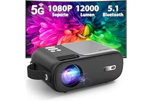 HORLAT Mini Proyector Portátil WiFi 5G y Bluetooth - 12000 Lumen, Control Remoto del Proyector de Vídeo de Cine En Casa, Compatible con Teléfonos Móviles/Pc /Ps5/Usb/Hdmi/AV, Muy Adecuado para Estudiantes