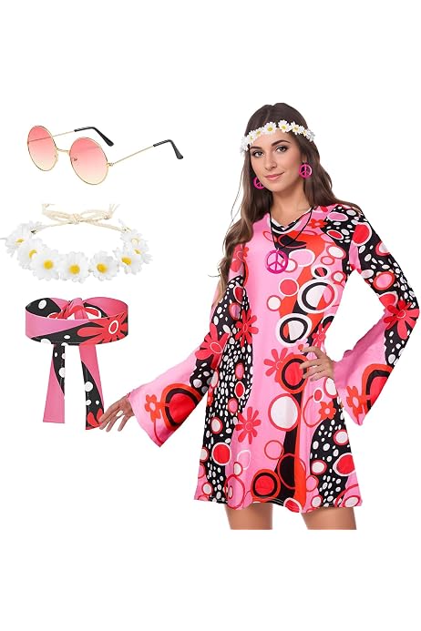 Hippie-Kostüm Damen Set – Poncho, Stirnband, Accessoires Für 60er/70er Jahre Party