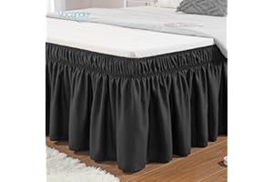 Vocander Single Bed Valance Sheet Black, Single Size Bed Skirt Pleated Wrap Around 90 × 190 cm, Easy to Install Machine Washable
