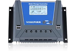 VIXKPIRR 60A Regolatore di Carica Solare 12V 24V 36V 48V Auto, PWM 60A Regolatore di Carica con Sensore Temperatura, LCD Display Retroilluminato, 4 porte USB, Adatto varie Piombo e Litio Batterie