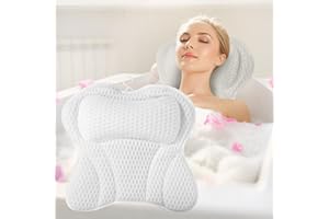 DUBUOZA Almohada Bañera，Cojin Bañera，Almohada de Baño de Malla 4D，con 6 Tazas de succión para Relajarse para soportar su Cuello, Hombros, Cabeza y Espalda, para SPA para el hogar (Blanco)