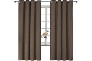 YSTELLAA Tende 100% Oscuranti Per Interni 2 Pezzi, 140×160cm, Effetto Lino, Tende Termiche, Con Anelli, Tenda Termica Isolante Freddo E Caldo, Fonoassorbenti, Moderne, Caffè