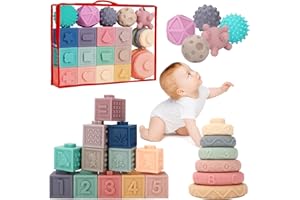 vvhippo Juguetes Bebes 6-12 Meses, 23 Piezas Baby Blocks Juguetes de Construcción Suaves Mordedor Juguetes Sensoriales Montessori, Regalos para bebés de 6 9 12 Meses/1 año