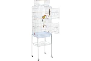 Yaheetech Metal Bird Cage for Small Birds Parrot Cage for Budgie/Lovebirds/Canary/Cockatiel with Open Play Top Rolling Stand