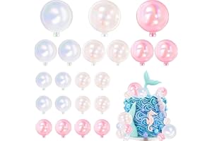 Xsstarmi 24 PCS Balls Cake Topper Foam Ball Cake Picks Mini Balloon DIY Cake Insert Topper Decoration for Baby Shower Wedding Anniversary Kids Birthday Party Cake Decorations Clear White Pink