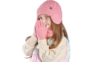 GÉNÉRIQUE Ensemble Bonnet Echarpe Enfant Hiver Tricoté Tour de Cou Chaud, Écharpe et Gants D'hiver pour Enfants 4 à 11 Ans, Bonnet Enfant Hiver Accessoires avec Cache-oreilles, avec Doublure en Polaire Douce