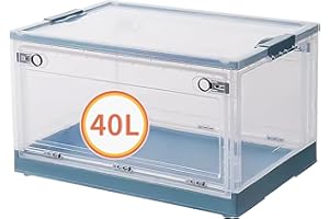 Tikxlafe Boîte de rangement pliable, Boîte de rangement empilable en plastique 30L,40L,56L transparente avec couvercle et roues, organisateur pour stocker des livres