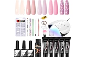 VANREESA Kit Uñas de Gel: 5 Colores Gel de Extensión de Uñas Completo Gel Uñas Set con Lámpara Gel con Base Mate Top Coat Nail Extention Gel para Principiantes