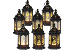 ANIEPAA Ramadan Deko Laterne,Ramadan Dekoration Set Lampe Eid Mubarak Dekoration,Hängend Ramadan Lichterkette mit LED Kerzen füR Haus Garten Ramadan Geschenke Ramadan Dekoration Set Wohnzimmer (8 Pcs)