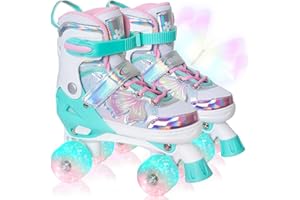 Nattork Kids Roller Skates for Girls Boys Kids, 4 Sizes Adjustable Quad Skates Butterfly and Flower with All Light up Wheels - Birthday Gift for Indoor Outdoor Sports