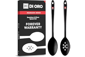 DI ORO LIVING DI ORO® - Lot de cuillères de cuisine - Cuillères perforées et solides en silicone résistante à 315°C - Silicone certifié LFGB de qualité professionnelle sans BPA - Perfectes pour mélanger et servir