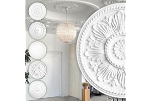HEXIM Perfect rosette stucco - grand choix de rosettes de plafond en mousse dure de PU, robuste, élément décoratif (B3018 - Ø 460 mm) Bordure de lustre médaillon décoration intérieure