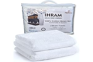 Herr Ihram Ehram Ahram set för Hajj och Umrah 1300 g 2 vita handdukar 110 x 220 cm 100 % naturlig bomull hygienisk, bekväm oc