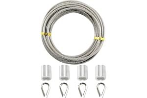 UOOOM 5 Metri Cavo in acciaio INOX, Diametro 3 mm (Compreso 0,5 mm il rivestimento in PVC), Kit con 4x M3 304 ditale in acciaio inossidabile e 4x Alluminio Manicotti