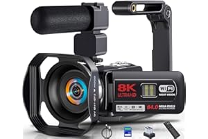 PITIKI Videokamera Camcorder 8K 64MP WiFi Vlogging Camera mit IR Nachtsicht für YouTube, 3-Zoll-Touchscreen 18X Digitalzoom Webcam Kamera mit 2 Akkus,64GB SD Karte,Mikrofon,Stabilisator,und Fernbedienung