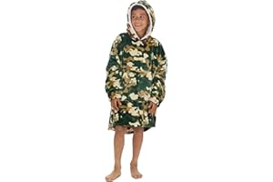 Huggable Hoodie Kids Girls Novelty Printed Gamer Camo Oversized Hoodie Blanket Plush Fleece Snuggle Giant Hoody Warm Thermal Lounge Top 7-13 Years