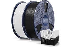 SUNLU PLA Plus 2.0 Filamento para Impresora 3D Rápido 2KG, PLA+ Mejorado para Impresión Rápida (50-600mm/s), 1.75mm Precisión ±0.02mm, 2 Bobinas de 1kg (Negro+Blanco)