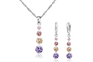 Crystalina Regalos para Mujer, Conjunto Collar Plata Mujer y Pendientes Mujer Plata con Colgante, Joyas de Mujer de Plata S925 y Circonitas de Colores, Regalos Originales para Mujer