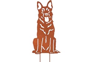 VerLuky Deutscher Schäferhund Gartenstecker Rost,Roststecker Metall Hund für Draußen,Gartendeko Hund,Rost Deko für Garten