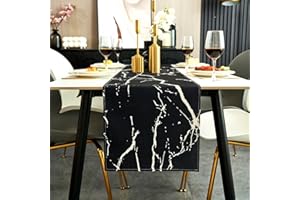 Jayusaror Runner da tavolo Autunno Nero e Bianco Moderno Runner Tavola in lino Marmo Dorato Textured Arte Astratta Lavabile Tavola per Caffè Sala da Pranzo Comò Tavolino Finale 40 x 140 cm