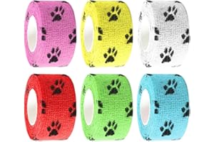 XUELIYUN 6 Roll 2.5cm Dog First Aid Kit Pet Vet Wrap Self Adhesive Bandage Self Adherent Cohesive Bandages Pets First Aid Elastic Bandage Dogs Elastic Bandage Wrap Tape for Dogs Vet Tape Elastic (Multicoloured