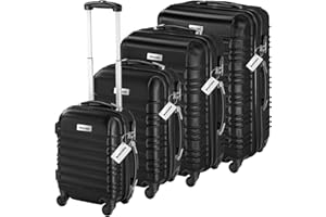 TecTake® Juego de 4 Maletas Rígidas en ABS, con Báscula y Etiquetas de Equipaje, Set de Maletas de Viaje con Ruedas de 360º y Asa Telescópica, Cerradura de Combinación, Apilables Entre sí - Negro