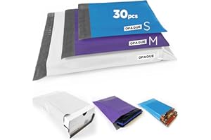 LYO Enveloppes plastiques d’expédition colorées, Opaque, Emballage colis Vinted pour vêtement, livre, boîte, cadeau, Pochettes envoie colis (32X45 25X35 20X30, Blanc Violet Bleu, 30pcs)