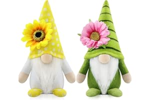 Godeufe 2er Set Sommer Wichtel Figuren Blumen Frühling Dekoration Handgemachte Skandinavisches Tomte für Party Bauernhaus Home Tischdekoration