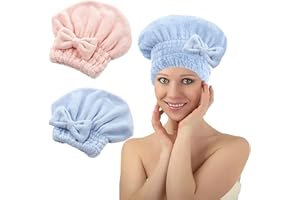 CEBOIC 2 Stück Mikrofaser Haarturban, Schnelltrocknendes Turban Handtuch Superweiches Saugfähiges Haarhandtuch mit Schleifenknoten, Badekopfwickel für Frauen Mädchen Kinder Langes Nasses Lockiges Haar
