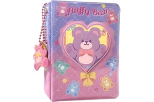 RUNRAYAY 40 Pochettes 3 Pouces Mini Album Photo avec Pendentif, Purple Bear Love Heart Hollow Kpop Photocard Holder Book & Name Card pour Fujifilm Instax Camera