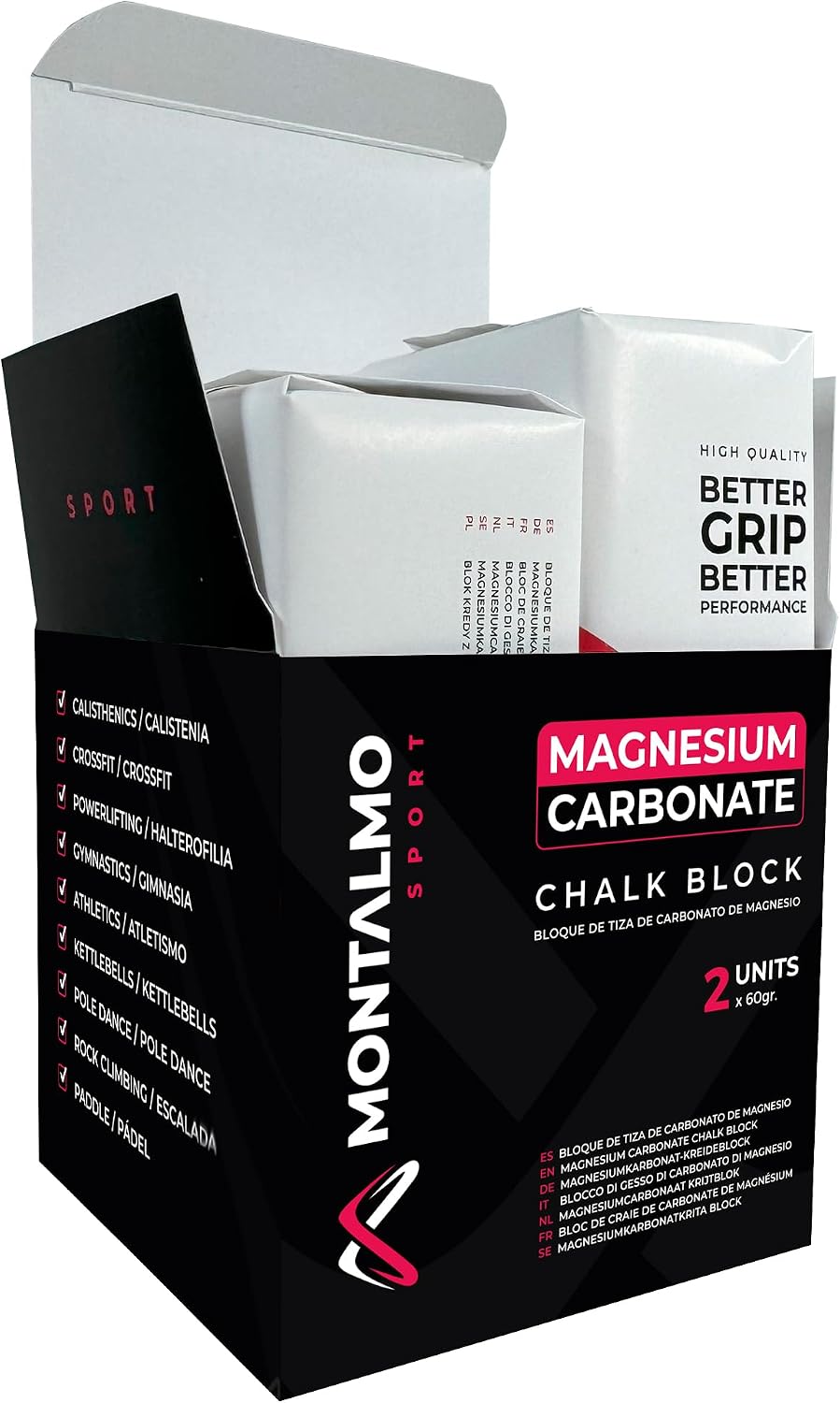 MONTALMO Bloques de Magnesio para Escalada, Crossfit, Calistenia, Halterofilia, Pole Dance, Kettlebell, Fitness, Entrenamiento Deportivo | Chalk Block | Tiza de Magnezia para Manos