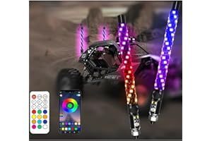 DEISIR 2 Pack 1FT Whip Lights, LED Whip Light with App & Remote Control, Spiral RGB Chasing Lighted Antenna Whips, Whip Light for UTV ATV RZR SXS Can-Am Dune Buggy Offroad Truck (1FT)